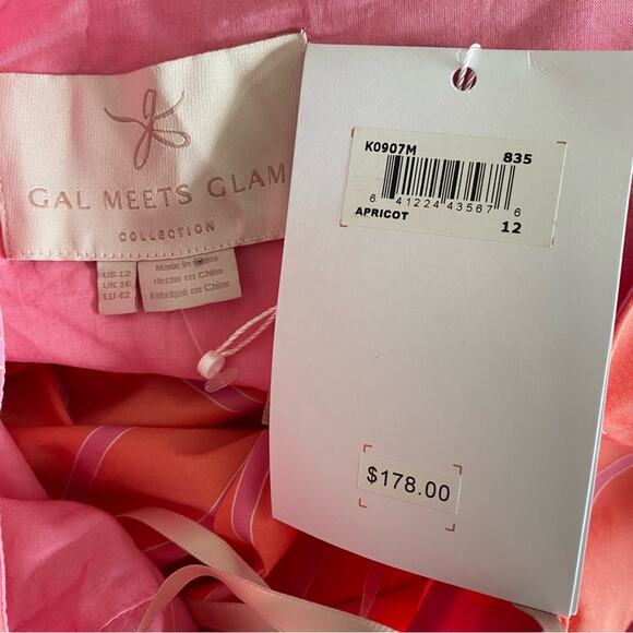Gal Meets Glam Ariel Stripe Belted Dress NWTs Apricot Orange Pink size 12 - Picture 10 of 11